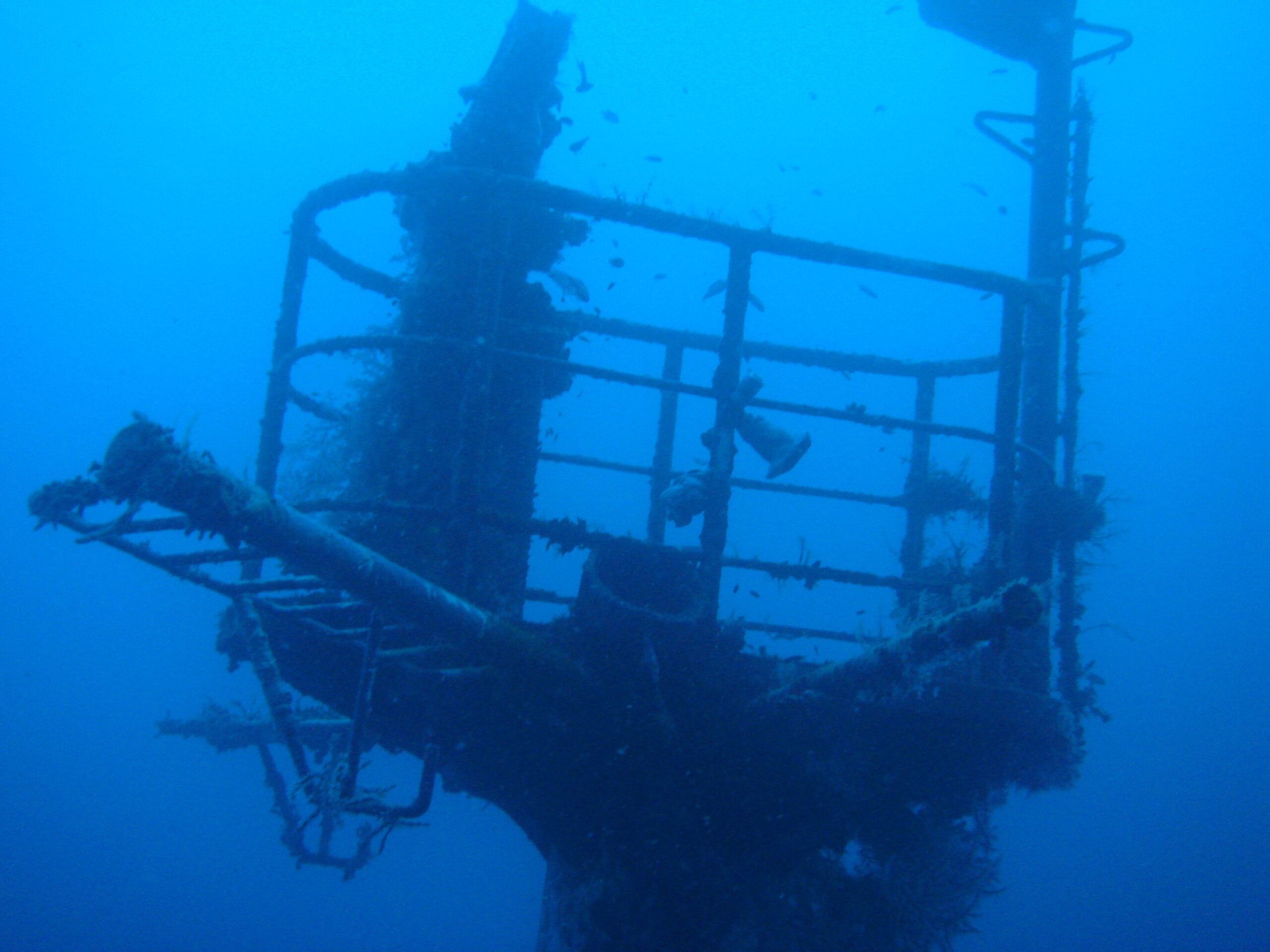 Top of a deep wreck in Truk Lagoon. Mikronesia. Wreckdiving.