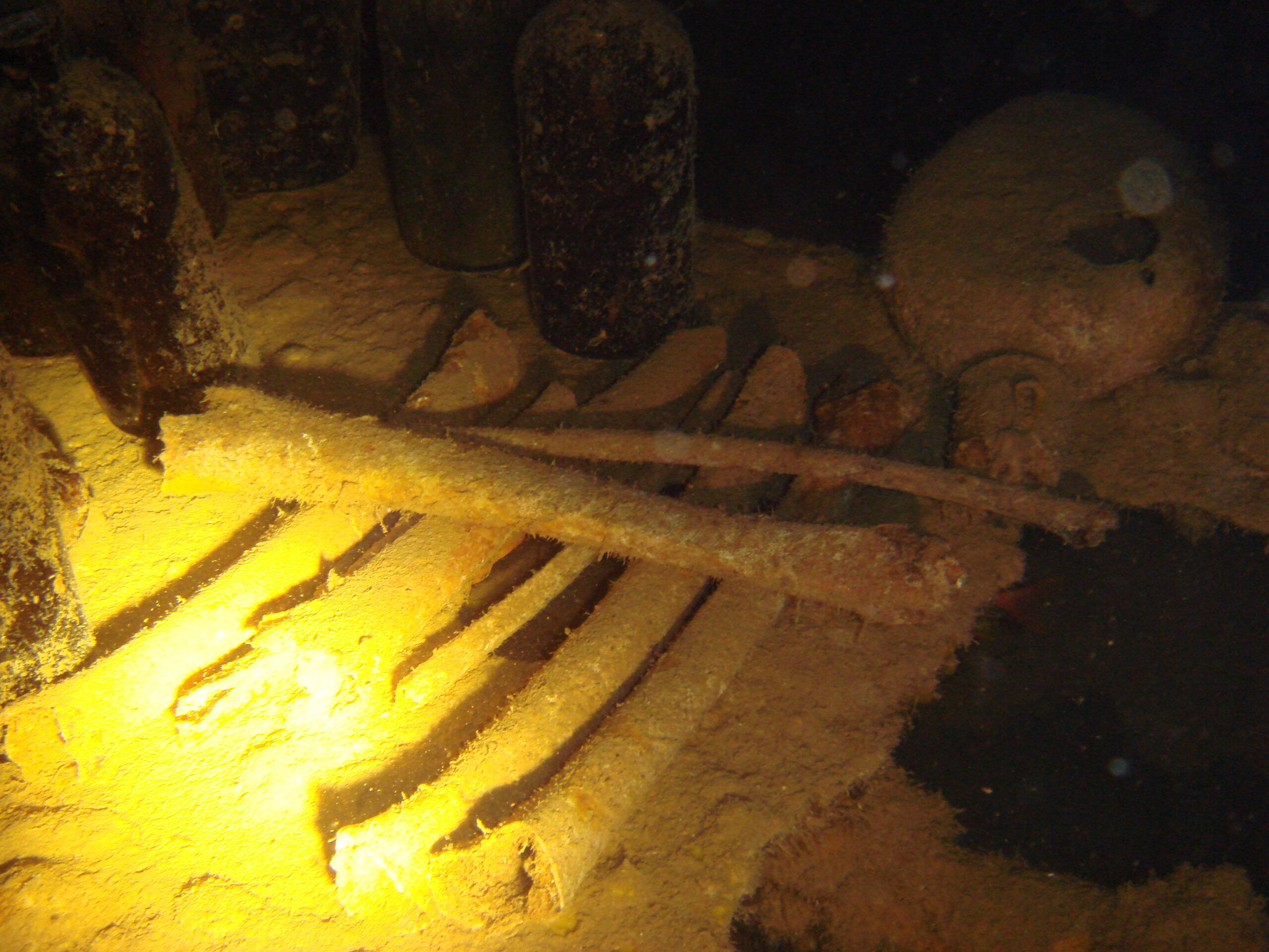 Wreck Diving Truk Lagoon. Human Bones in a Japaneese Ship.